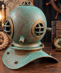 Casco de Buceo Antiguo de Cobre, Casco de Buceo Vintage para Aguas Profundas, Acabado Verdigris, Decoración Náutica Marítima, Réplica para Exhibición - Product Image 1