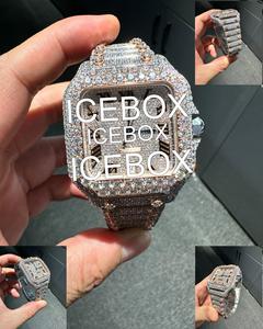 Montre Moissanite Iced Out avec cadran en verre, bracelet en acier inoxydable, fermoir, résistance à l'eau 10 bars, style Hip Hop, boîtier en Moissanite - Product Image 4