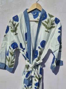 Floral Print Cotton Kimono <b>Robe</b> Women <b>Beach</b> Cover Up Lightweight Lounge Wear Bathrobe Casual Wrap Dress - Product Image 2