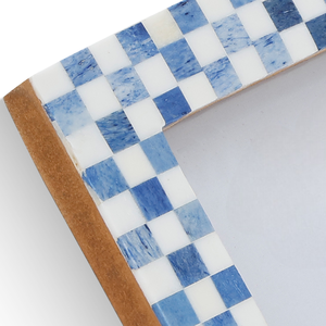 Cadre photo rectangulaire artisanal en os incrusté bleu et blanc à carreaux 8x10, décoration de table - Product Image 5