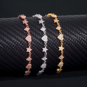 <b>Sterling</b> <b>Silver</b> Gold Plated 14K <b>Heart</b> Star Brilliant Cut Diamond Purple Gemstone Trendy Cute Pav Tennis Chain <b>Bracelet</b> Unisex - Product Image 3