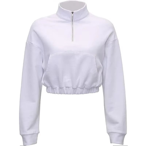 Cropped Quarter Zip Sweatshirt Oversized <b>Mock</b> <b>Neck</b> Fleece Pullover <b>Top</b> Boxy Fit Kangaroo Pocket Streetwear - Product Image 4