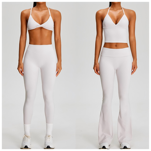 Ensemble de yoga rose taille haute sans coutures, avec haut court à dos croisé et col en V, et short respirant en Spandex et Polyester, 3 pièces avec fermeture à cordon de serrage - Product Image 4