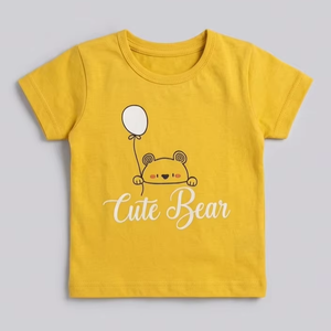 Tiny <b>Toes</b> Pure Cotton Baby Boy Summer Set Mustard Yellow Cute Bear Graphic Tee & Printed Shorts - Product Image 1