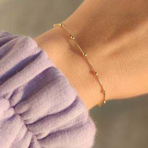 Hallmark Silver Minimal <b>Gold</b> Plated <b>Beaded</b> Chain <b>Bracelet</b> - Product Image 1