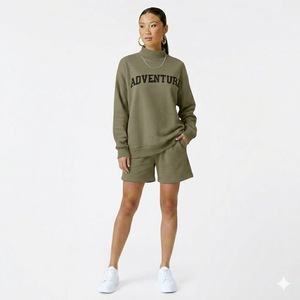 Ensemble deux pièces d'hiver haut de gamme pour femme, col montant, manches longues, coupe droite au genou, streetwear, short confortable pour le quotidien - Product Image 2