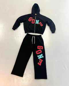 Survêtement deux pièces en chenille brodé avec logo personnalisé pour l'hiver – Pantalon et sweat à capuche effet vieilli pour hommes et femmes - Product Image 3