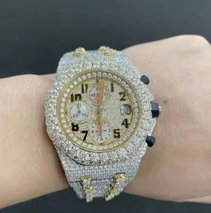 Montre chronographe de luxe pour hommes, incrustée de diamants, 43mm, analogique, quartz, cristal saphir, bracelet en acier inoxydable - Product Image 5