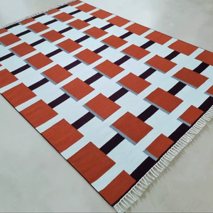 Handwoven Kilim <b>Rug</b> Orange White Geometric Pattern Flatweave Area <b>Rug</b> - Product Image 6