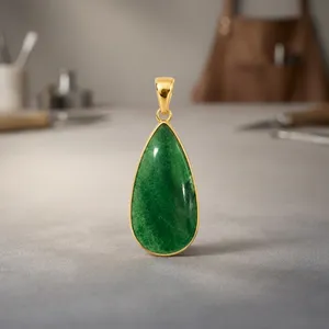 Pendentif en argent vintage HA Gems pour mariage, aventurine, bijoux pour femmes, pierre précieuse naturelle, fait main, plaqué or, forme de goutte, classique - Product Image 3