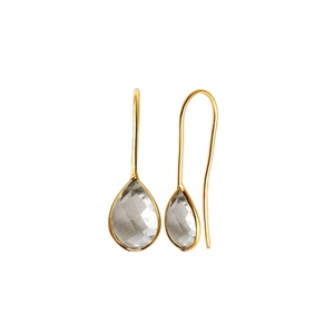 Boucles d'oreilles pendantes en forme de poire en quartz cristal – Boucles d'oreilles goutte d'eau serties de pierres de naissance pour femmes - Product Image 1