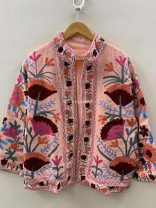 Manteau en coton brodé à la main à motifs floraux pour femmes, style bohème, manches longues, vêtement d'extérieur décontracté, col rabattu - Product Image 4