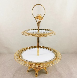Three Tier <b>Gold</b> Plated <b>Serving</b> <b>Tray</b> Stand Round Decorative With Handle For Party Display - Product Image 5