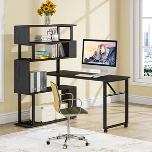 Tribesigns Modern Rotating L-Shaped Corner Desk with Storage Reversible Office Desk Study Work Station Desk Office Furniture