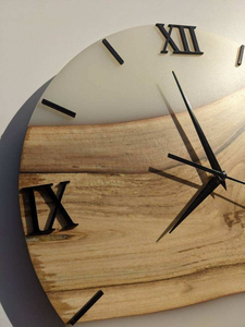 <b>Modern</b> Handmade Wooden <b>Wall</b> <b>Clock</b> with Walnut Wood Resin Epoxy Silent White Needle Dial Mechanical Movement Wedding Decor - Product Image 5