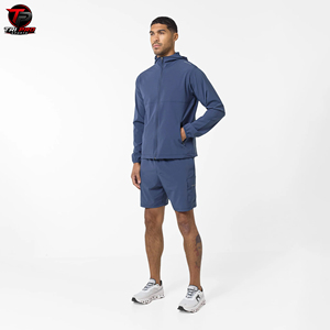 Conjunto Deportivo Ligero con Chaqueta con Capucha Azul y Pantalones Cortos, Ropa Deportiva para Correr, Conjunto Deportivo de Nailon - Product Image 2