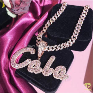Iced Out <b>Name</b> Pendant With Cuban Link <b>Chain</b> Moissanite Diamond Hip Hop Necklace Custom Luxury Jewelry - Product Image 2