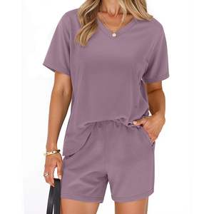 Conjunto Casual de Verano para Mujer, 2 Piezas, Camiseta y Pantalones Cortos, Algodón Suave, Conjunto Combinado, Venta al Por Mayor, OEM, Transpirable, Ecológico - Product Image 6