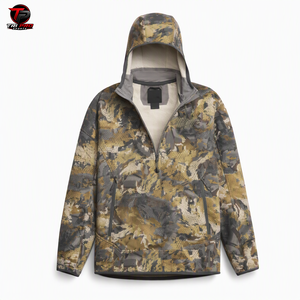 Sudadera con capucha de forro polar grueso para hombre, para exteriores, de camuflaje, con cremallera de un cuarto, para caza, con capucha ajustada y bolsillos laterales con cremallera doble - Product Image 1