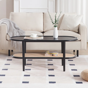 โต๊ะกาแฟไม้เนื้อแข็งสีดำพร้อมที่เก็บแบบเปิดสองชั้นดีไซน์ทันสมัยปรับสีได้สำหรับห้องนั่งเล่น - Product Image 4