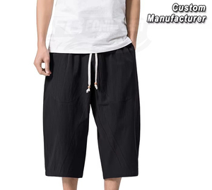 Pantalon Capri Homme 100% Coton Coupe Droite Taille Mi-Haute Élastique avec Cordon de Serrage Jambe Large Décontracté Léger pour l'Automne et la Plage - Product Image 3