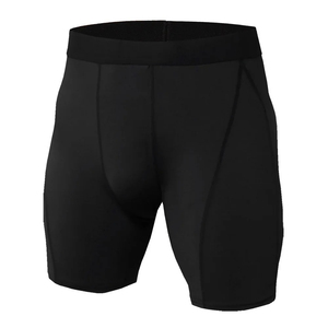 <b>Men</b> Compression <b>Shorts</b> Solid <b>Black</b> Spandex Polyester Quick Dry Sporty Style Mid Waist Elastic Closure - Product Image 1