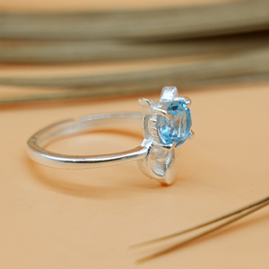 Natural <b>Blue</b> Topaz Cat <b>Ring</b> 925 Sterling Silver Handmade <b>Blue</b> Gemstone Adjustable Statement <b>Ring</b> for Women - Product Image 1