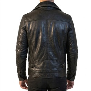 Chaqueta de Moto para Hombre de Cuero Genuino Ecológico, Estilo Urbano, Cuello Alto, Cierre de Cremallera, Cortavientos, Ajuste Delgado, para Invierno, con Logotipo Frontal - Product Image 3