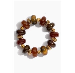 Vintage Resin <b>Beaded</b> <b>Bracelet</b> Unisex Natural Stone Jewelry Brown Gold Tone Handmade Style Fashion Accessory - Product Image 1