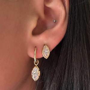 Pendientes colgantes delicados con diamante de corte marquesa de 1.21 quilates cultivado en laboratorio, oro macizo de 14 quilates, joyería fina de última moda para mujer, regalo de boda - Product Image 1