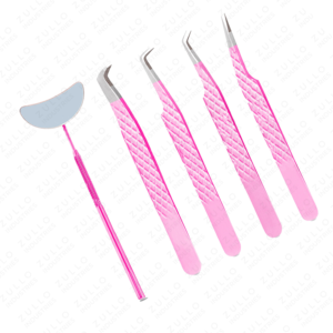 Juego de Pinzas para Extensión de Pestañas de Acero Inoxidable Rosa al por Mayor con Puntas de Fibra, Logotipo Personalizado, Herramientas para Pestañas de Volumen para Profesionales - Product Image 2