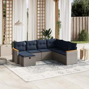 Juego de sofás de patio de ratán sintético gris de 7 piezas con cojines, muebles duraderos para exteriores - Product Image 1