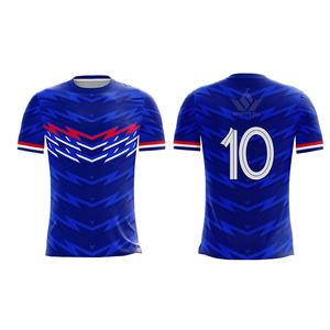 เสื้อฟุตบอลชายสีน้ำเงิน เบอร์ 10 พิมพ์ลายแบบ Sublimation คอกลม แขนสั้น ระบายอากาศได้ดี ผลิตจากโพลีเอสเตอร์ ชุดฟุตบอลทีมแบบสั่งทำ - Product Image 4
