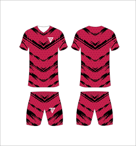 Custom Sublimation Soccer Jersey Set Men <b>Red</b> Black Chevron Brush Stroke Hexagon Pattern Football Uniform Quick Dry Training Kits - Product Image 1