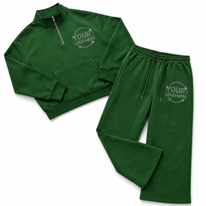 Men's Quarter Zip <b>Tracksuit</b> Set Sweatshirt Jogger Pants Two Piece 100% Cotton Eco-Friendly Urban Streetwear Wholesale Rhinestone - Product Image 1