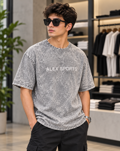 Camiseta Oversize para Hombre con Lavado Ácido, Manga Corta, Cuello Redondo, Estilo Urbano, con Gráficos - Product Image 1