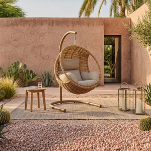 NEST Hotel Resort Outdoor <b>Swing</b> Chair with HDPE Wicker Basket and Cushion - Product Image 1