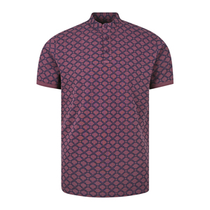 Chemise à manches courtes pour homme, couleur bordeaux, col boutonné uni, décontractée, respirante, 100% coton - Product Image 1