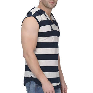 Vente en gros de débardeurs à capuche sans manches pour hommes de haute qualité avec logo personnalisé, en tissu tricoté et broderie - Product Image 3