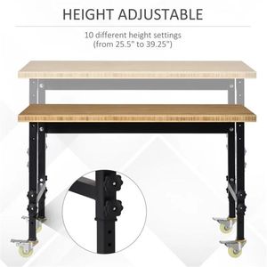 47\" Height <b>Adjustable</b> Garage Workbench with Wheels Bamboo Tabletop Workstation Tool <b>Table</b> for Woodworking - Product Image 5