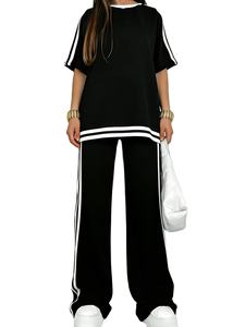 Conjunto Deportivo Informal de 2 Piezas para Mujer, Camiseta de Cuello Redondo de Color Sólido, 100% Algodón, Transpirable, de Secado Rápido para Uso Diario - Product Image 5