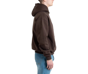 Sweat-shirt à capuche en molleton marron surdimensionné pour homme, manches classiques, couleur unie, décontracté, pour l'automne, en coton tricoté avec poches - Product Image 3