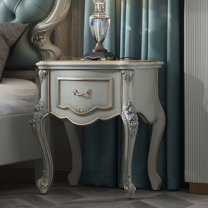 Cama King Size de Lujo Estilo Francés, Cabecera Tapizada Azul con Botones, Estructura de Madera de Caoba Tallada, Muebles Elegantes para Dormitorio de Hotel - Product Image 4