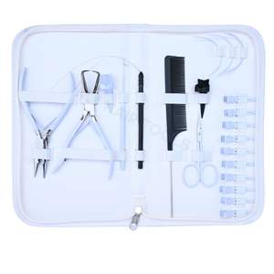 Kit complet d'outils pour extensions de cheveux blancs avec pinces à micro-anneaux en acier inoxydable, enfileur à boucle et mini-ciseaux de précision - Product Image 1