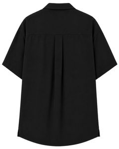 Customized Black Oversized Casual Men <b>Shirt</b> <b>Half</b> Sleeve Cuban Collar <b>Button</b> Up Loose Fit Summer Streetwear Fashion Top Wear - Product Image 2