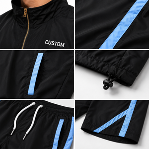 Conjunto de Pantalones Cortos y Chaqueta Cortavientos Ligera Personalizada para Hombre 2026, con Cierre Completo, Cuello Alto, Bloques de Color, Dos Piezas, Estilo Urbano, Secado Rápido - Product Image 4