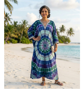 Custom Printed <b>Kaftan</b> Dress for Women Loose Fit <b>Beach</b> Wear Lightweight Fabric Comfortable Stylish Bulk Supply - Product Image 1