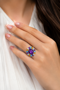 Bague en argent sterling 92,5 avec pierres multicolores KLSR-12276 - Product Image 1