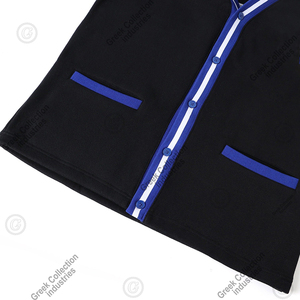 เสื้อคาร์ดิแกนสีดำ Zeta Sorority ผ้าฝ้ายฟลีซ 100% เสื้อสเวตเตอร์ผู้หญิง คอวี แต่งขอบสีน้ำเงินขาว ตัวอักษรกรีกแบบมหาวิทยาลัย สไตล์วินเทจ - Product Image 3