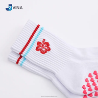 Chaussettes courtes pour femmes JZVINA, blanches et rouges, broderie florale, antidérapantes, en coton et fibre de bambou, pour un usage quotidien estival, couleur personnalisée